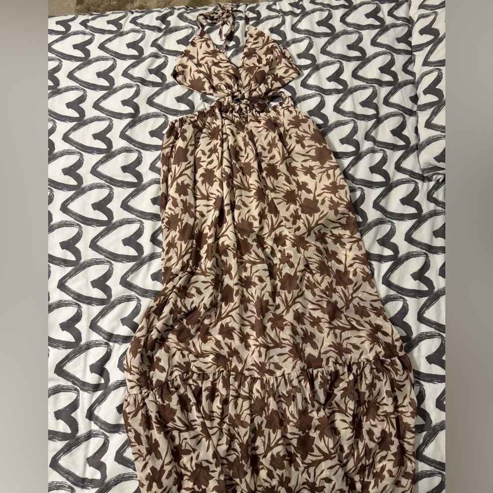 Luxxel Brown and Cream Maxi Dress